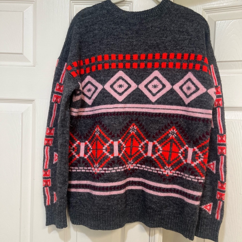 J. Crew Abstract Fair Isle Tribal Pullover Sweater Size Medium Wool Mohair Blend - Picture 4 of 10